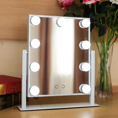 Led зеркало для макияжа стоящее туалетное голливудское освещенное настольное зеркало металлическое вращающееся 9 диммеров лампы для макияжа принцесса espejo - Цвет: Ivory