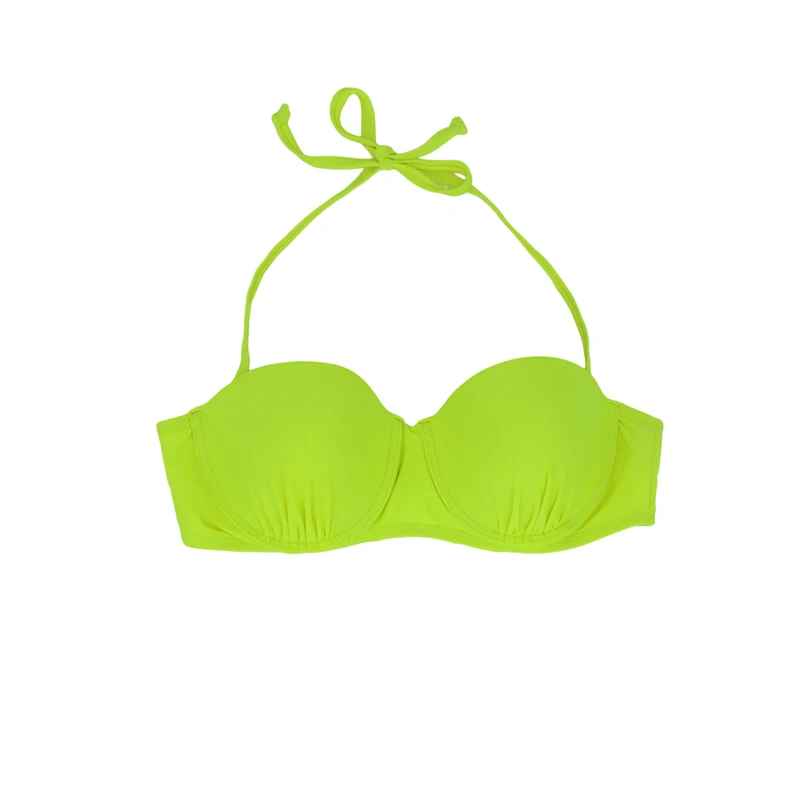 Neon Yellow PERONA, сексуальный бикини, топ, для загара, Одноцветный, для женщин, пуш-ап, купальник, женский, на шнуровке, бюстгальтер, пляжная одежда, XXL, плюс, большая чашка, 335 - Цвет: Neon Yellow