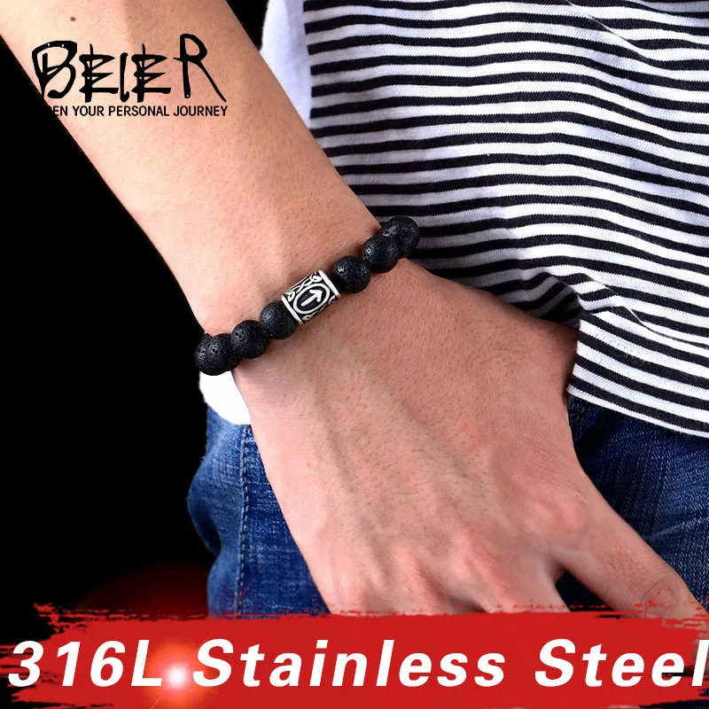 Мужской браслет черный лавовый камень мужское ювелирное изделие модный Тора для