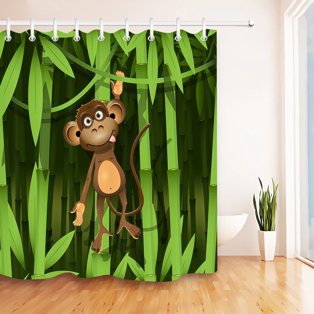 LB 72''Brown обезьяна джунгли зеленый бамбуковый лес занавеска для душа s ванная