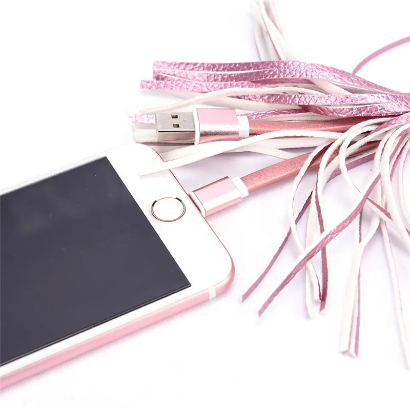 Мини USB-кабель креативный кожаный брелок с кисточкой быстрое зарядное устройство