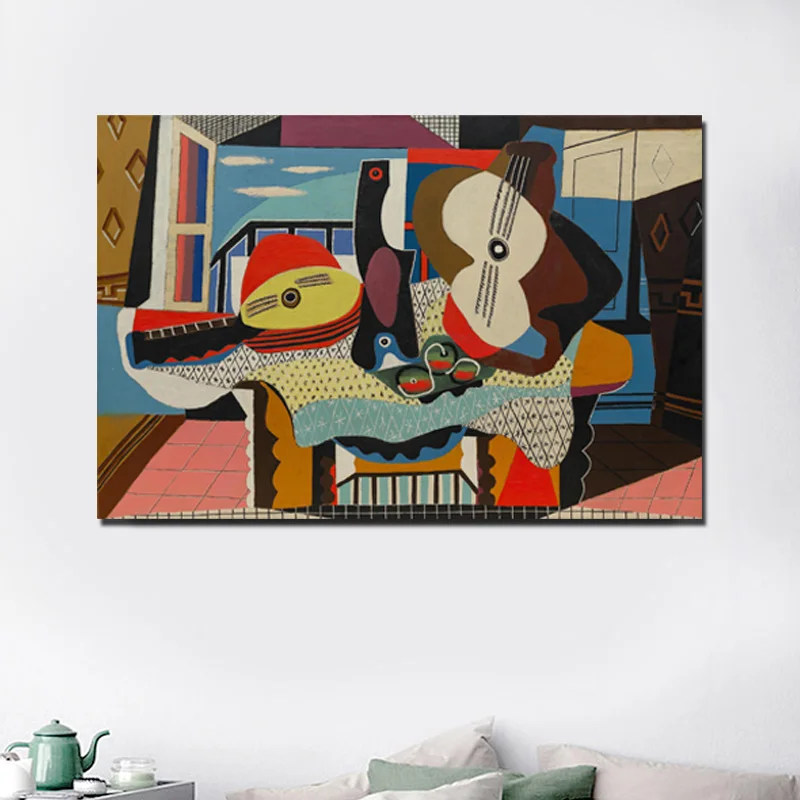 

Pablo Picasso Mandolin And Guitar Canvas Painting Posters Prints Marble Wall Art Painting Decorative Pictures Modern Home Decor