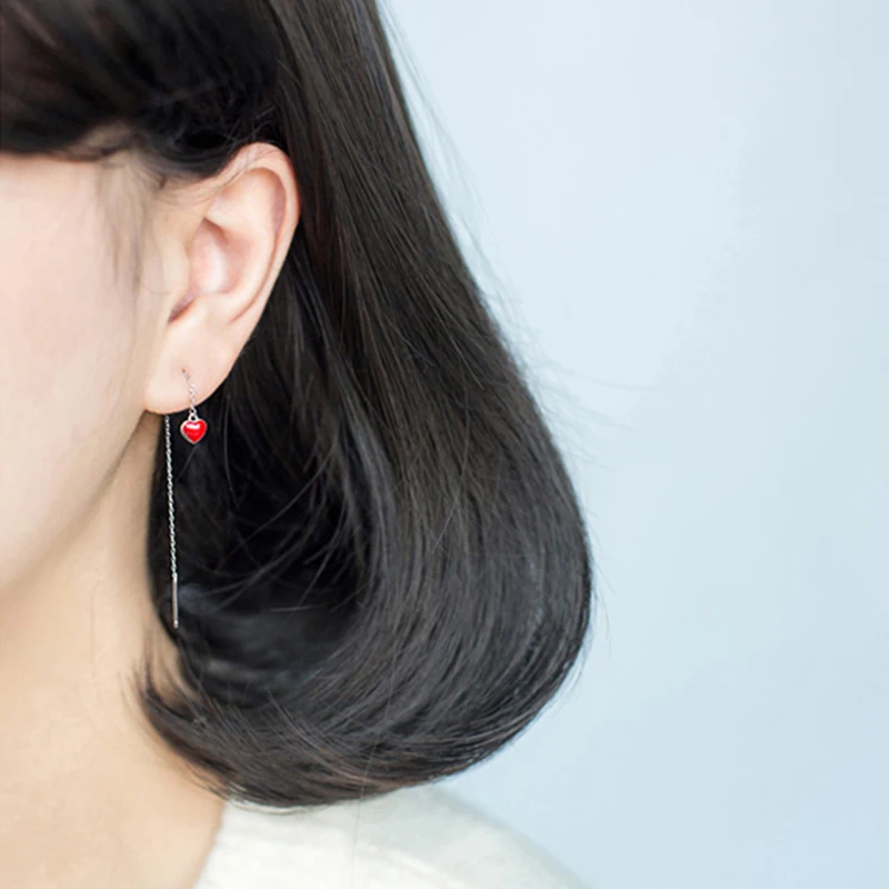 Серьги-подвески из серебра 2020 пробы с маленьким красным сердцем | Украшения и