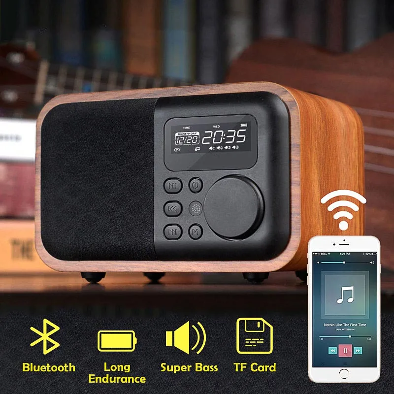 LEORY Домашний Настольный радио динамик беспроводной bluetooth цифровой будильник динамик для смартфонов ноутбуков планшетов