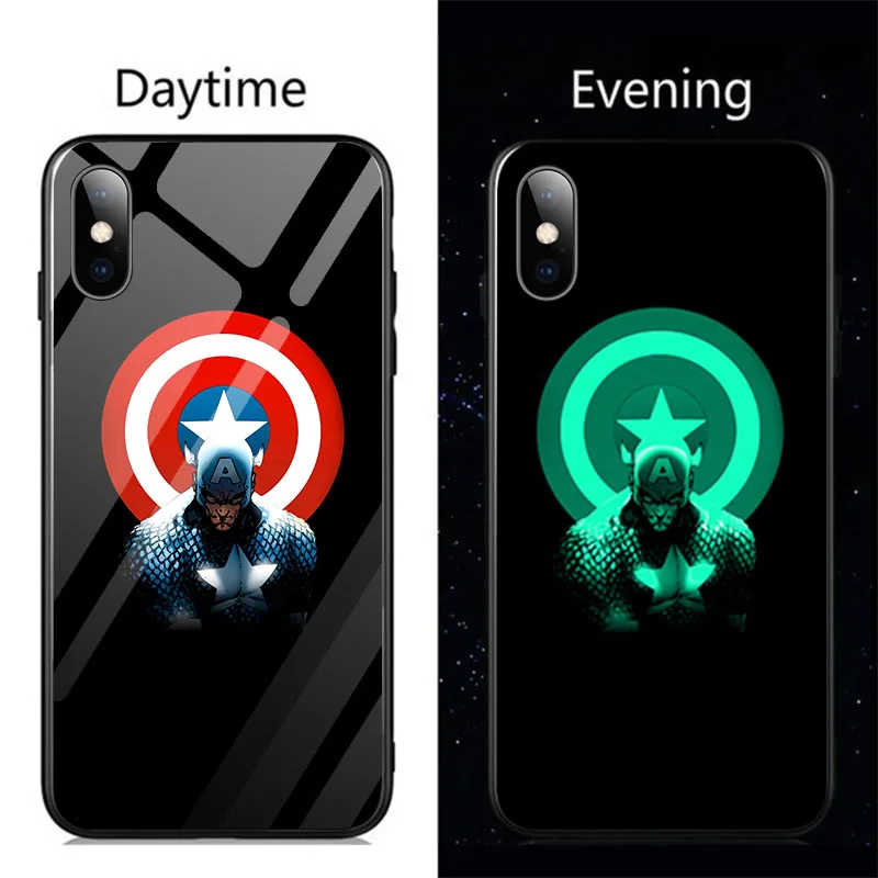 Captain America2 Чудо-яд Бэтмен Железный человек светящийся стеклянный чехол для телефона для iPhone 11 Pro Max XSmax XR XS X 8 7 6 s Plus чехол Капитан Америка - Цвет: Captain America2