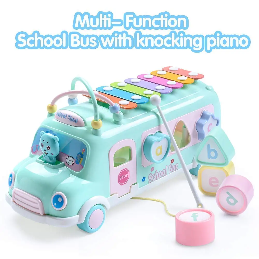 Многофункциональный автомобильный автобус, подходящий к автомобилю, игровой автобус с блочным пианино, музыкальные инструменты, тянущий о...