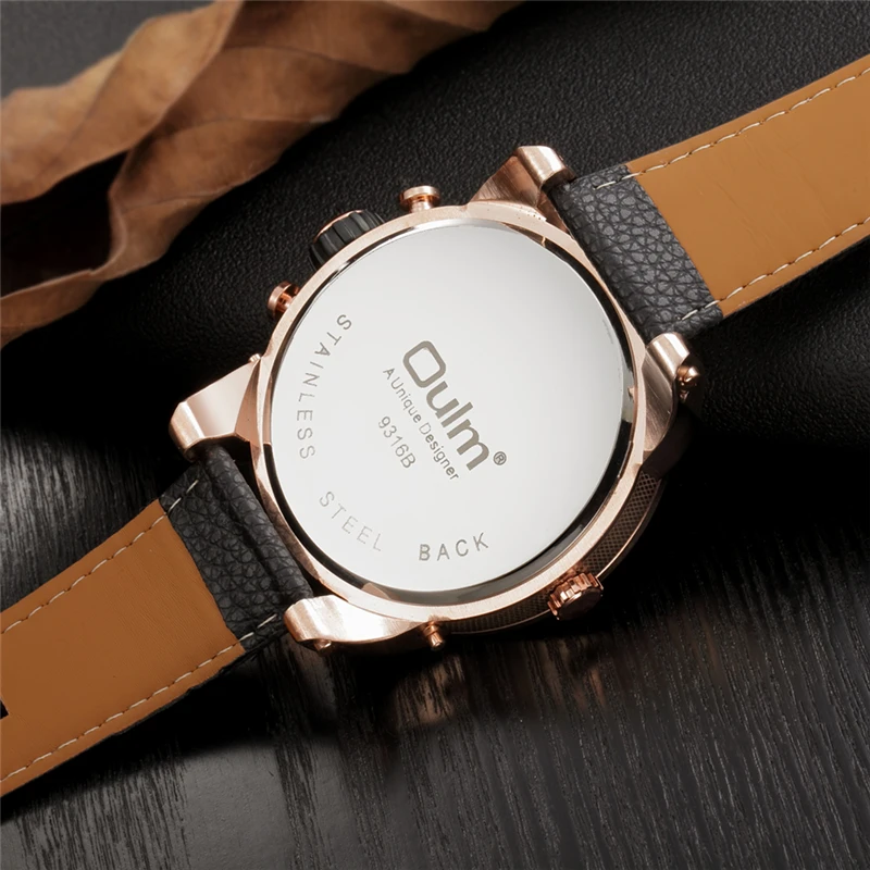 Oulm кожа большие часы для мужчин большой циферблат двойной дисплей военные