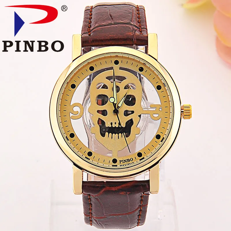 New Brand Men Watches Skull Imitation Skeleton Watch Faux Leather Analog Quartz Fashion Causal Mens Clock reloj de hombre | Наручные часы