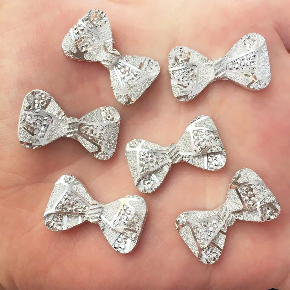 40 шт Смола серебро лук плоский камень записки DIY Свадебные орнамент для аппликации шпилька аксессуары ремесел SF552