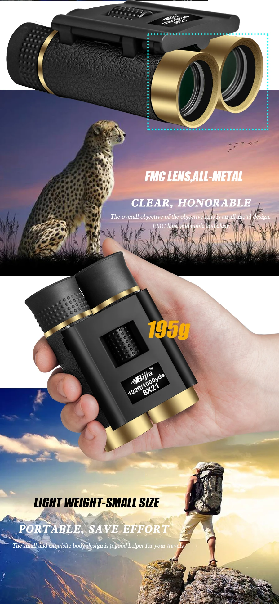 BIJIA 8x21 компактный бинокль большой дальности складной HD мощный мини Карманный телескоп FMC оптика Охота Спорт Кемпинг