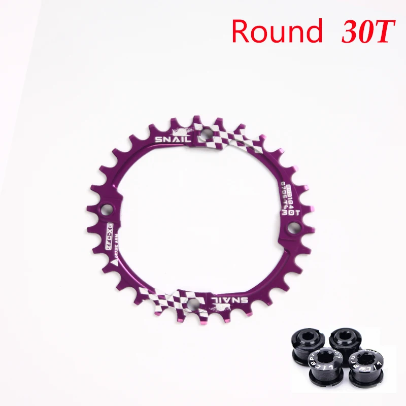 Purple-30T Улитка 104bcd Звездочка для 30 т цветные колеса для горного велосипеда узкий широкий MTB велосипед односкоростное кольцо цепи велосипеда болты - Цвет: Purple-30T