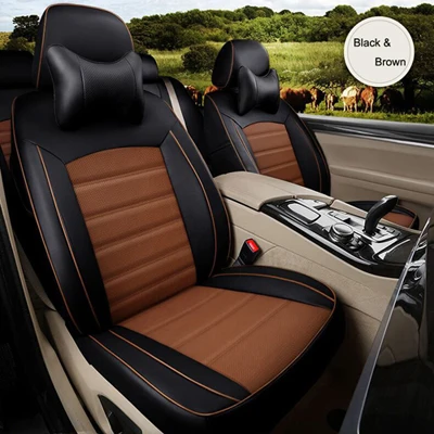 black x brown Автомобильный чехол для Toyota Sienna, чехлы для сидений, стильные чехлы для сидений, защитные чехлы из воловьей кожи, набор автомобильных аксессуаров 2004- лет - Название цвета: black x brown
