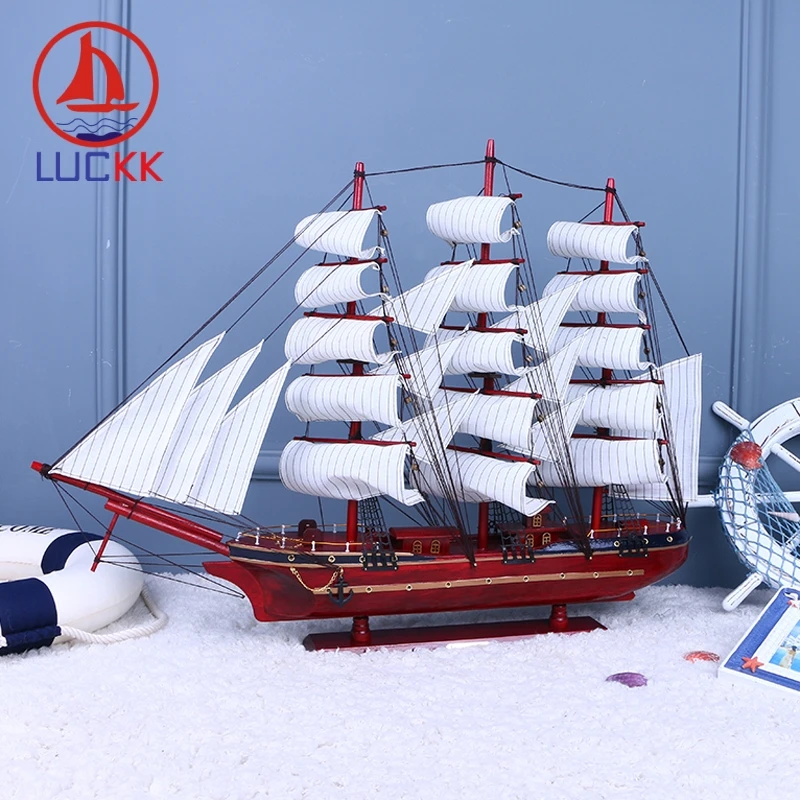 

LUCKK 80 CM Red DIY Wooden Model Ships Sailboat With Anchor Nordica Home Decoration Crafts Offer With Free Shipping 97116A