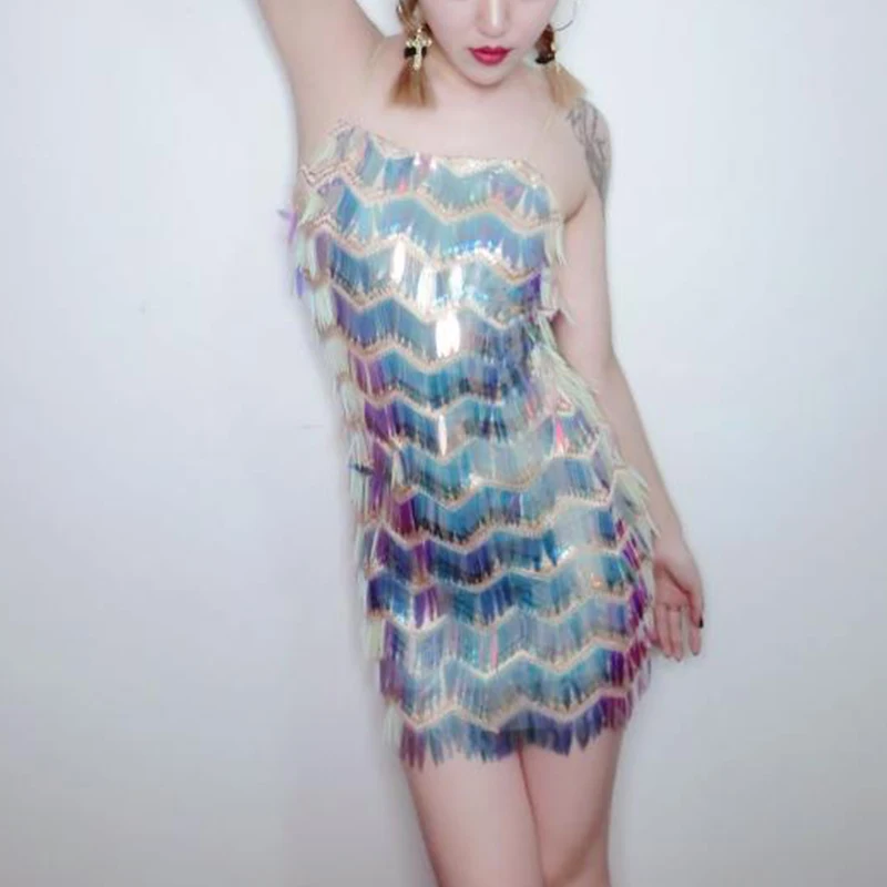 Сексуальный танцевальный костюм с блестками женское Сверкающее платье открытой