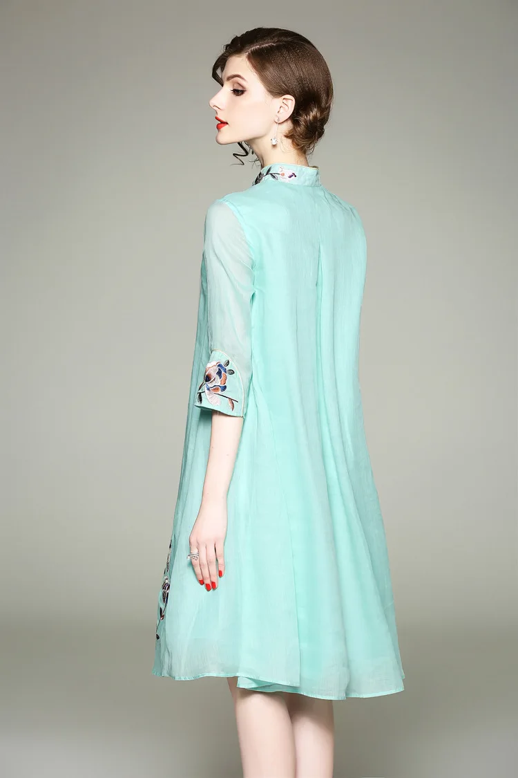 Женское платье Ципао с вышивкой элегантное Свободное в китайском стиле