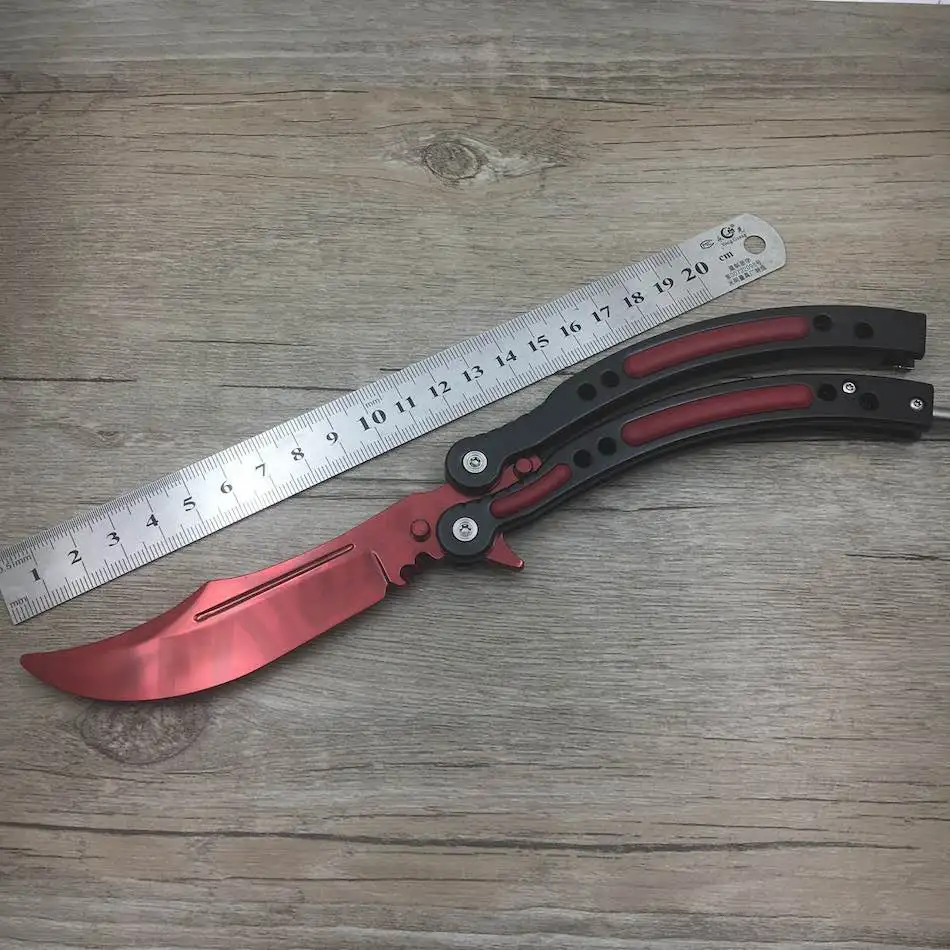 Прямая поставка бабочка в коробке для ножей CS GO Karambit нож практика складной нож бабочка нож для тренера чехол тупое лезвие без края инструмент - Цвет: Black Red