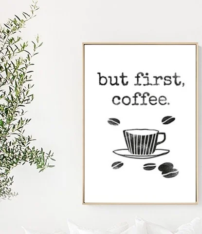 Черно белая нордическая минималистская типография первый кофе Художественная