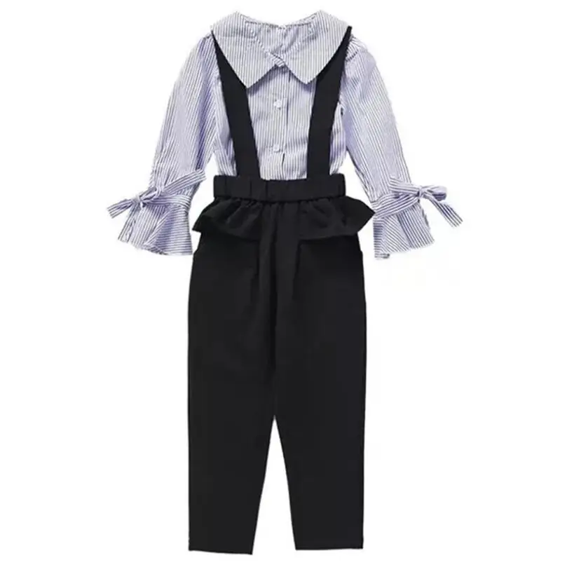 2018 осенний комплект одежды для маленьких девочек подростков комплекты полосатая