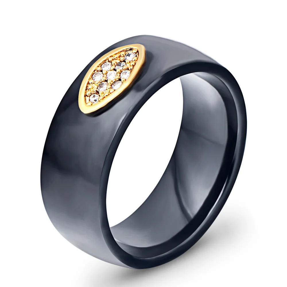 Керамическое кольцо с фианитом 8 мм|wedding band|stone blackceramic ring |