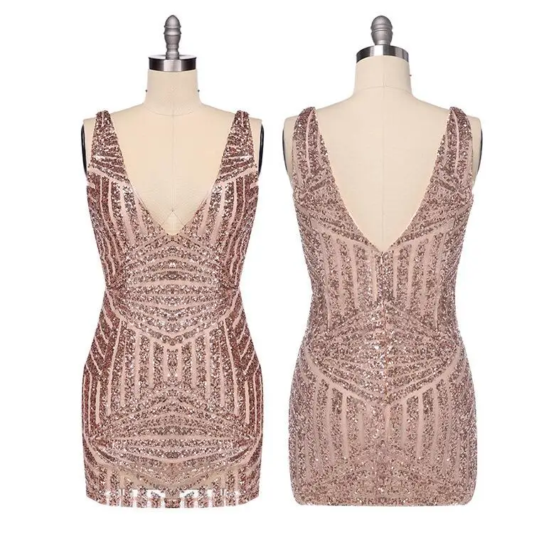 Новинка женское сексуальное платье с глубоким v образным вырезом блестящее