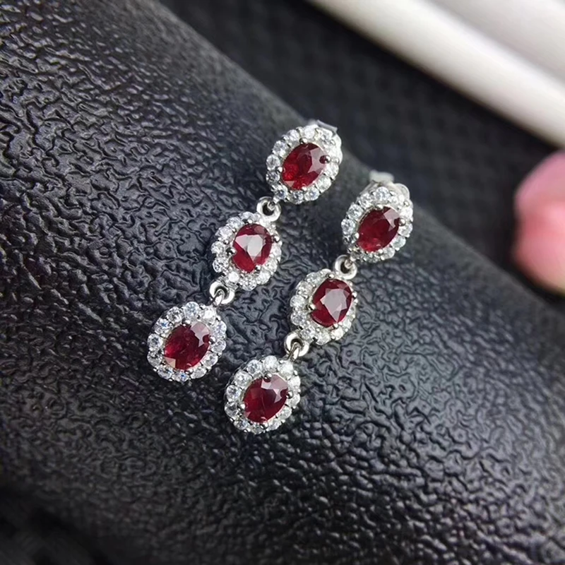 Серьги-подвески из серебра 925 пробы с натуральным Рубином | Украшения и