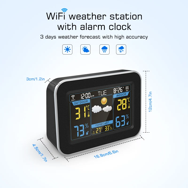 Цифровые часы с Wi-Fi дневные цветным экраном для дома и улицы настольные