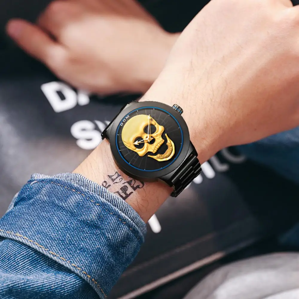 Мужские часы DOM Cool Bone, роскошный бренд, M-1231, креативные часы, черные мужские часы, Череп, стиль, кварцевые мужские часы, relogio masculino