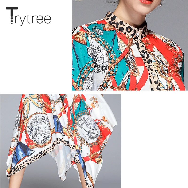 Женское платье с воротником-стойкой Trytree Повседневное до середины икры