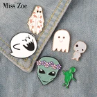 Значок на булавке, с эмалью, призрак, инопланетянин, приведение Бу, венок с монстрами, детский значок, нагрудный знак брошь, джинсовая рубашка, сумка, Мультяшные ювелирные изделия, подарок
