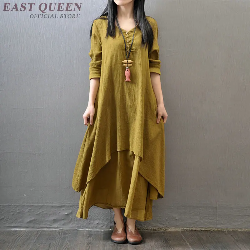 

Chinese style traditional long loose maxi female robe solid one-piece plus size new casual robes AA3319