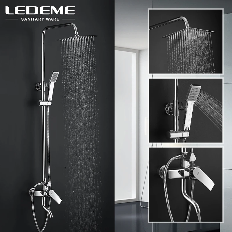 

LEDEME Штанга со смесителем и тропическим душом латунь Цвет: хром L2443
