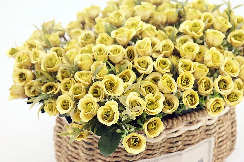 Floace высокое качество ротанговая корзина-ваза+ Цветы Роза искусственный цветок набор шелковые цветы для дома украшение подарок на день рождения