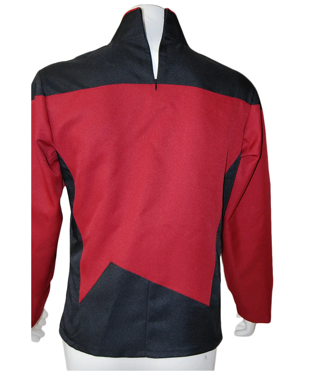 

Star Cosplay Costume Trek Uniform Outfit Red Coat Tops Men T-Shirt + Badge for Halloween Carnival Party Fancy Dress