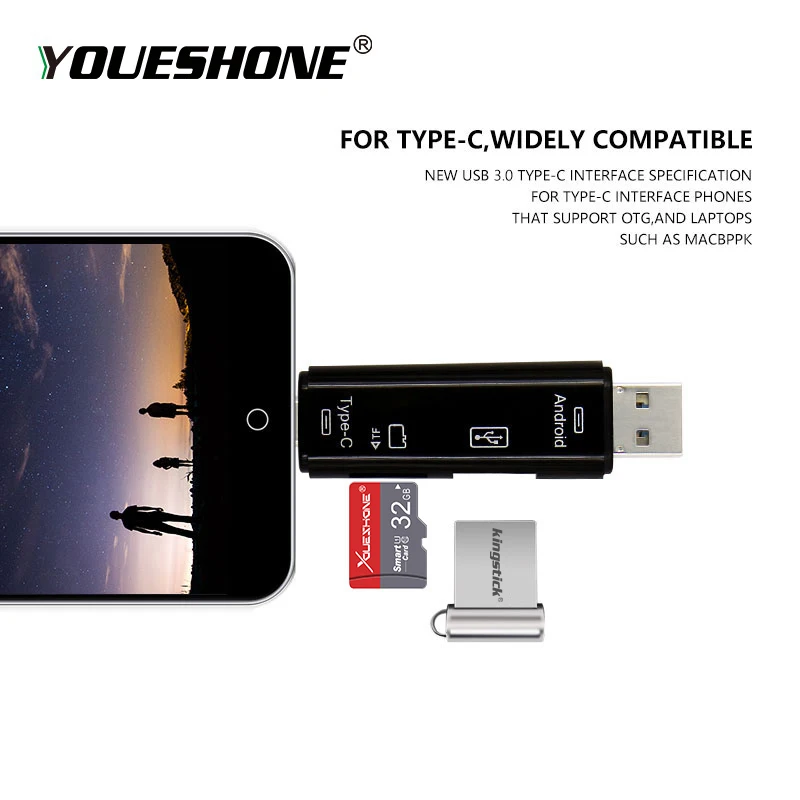 3 в 1 type-C кардридер USB 3,0 Micro USB флэш-накопитель адаптер разъем высокоскоростной micro sd кард-ридер