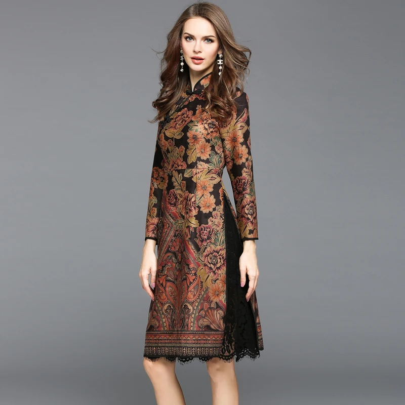 Тонкий замшевый ткань платья 2017 Новый роскошный весна осень винтажное платье