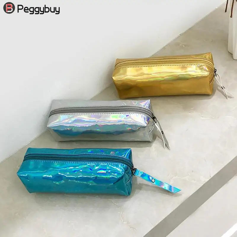1 шт. кошелек Карандаш Чехол школьная сумка Новые Модные металлические Цвет голографические голограмма Портативный лазерной Кошелек Макияж сумка, школьные принадлежности