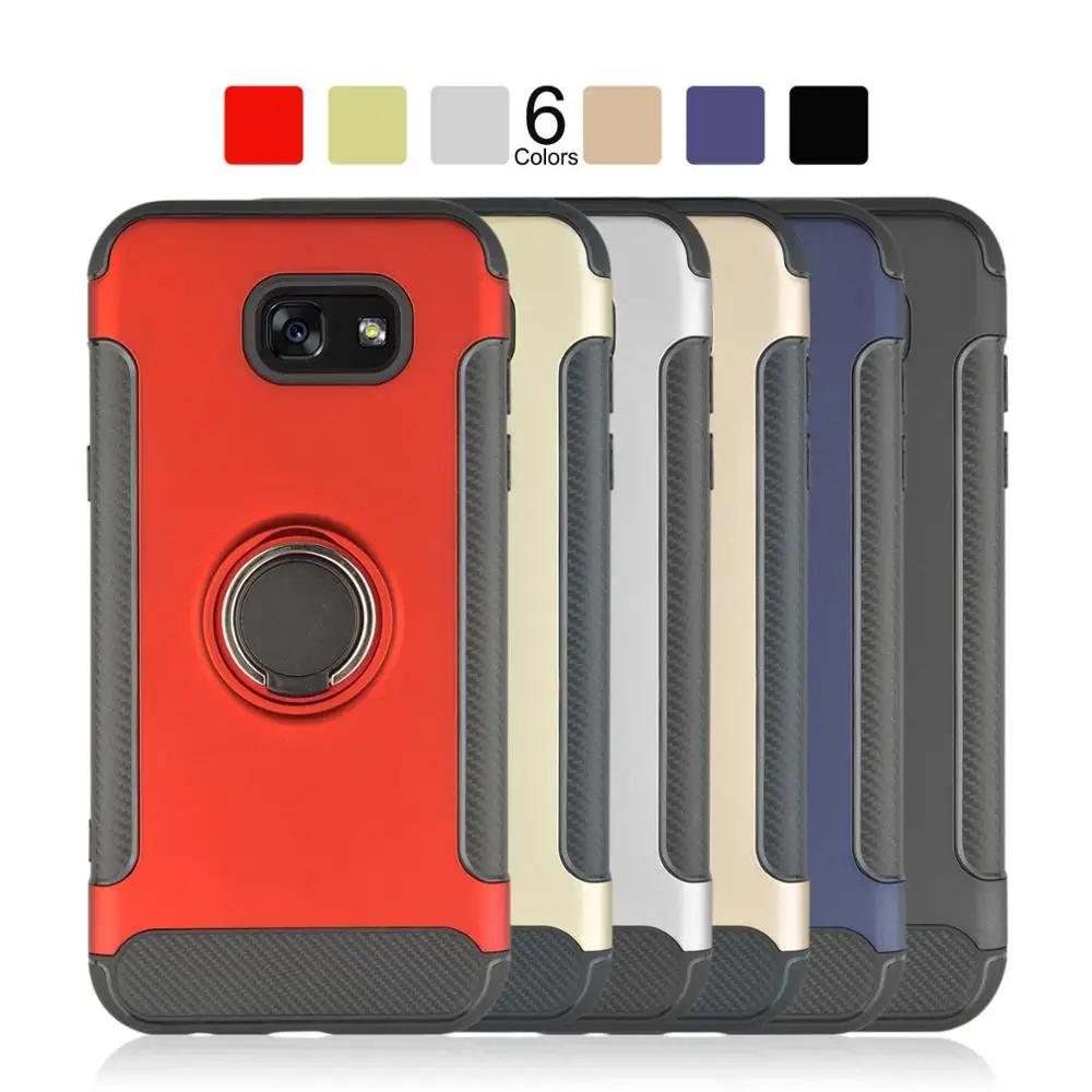 360° Rotating TPU+PC Ultra Thin Carbon Fiber Ring Bracket Mobile Phone Case For Samsung galaxy A3 2017 Shock Absorption |