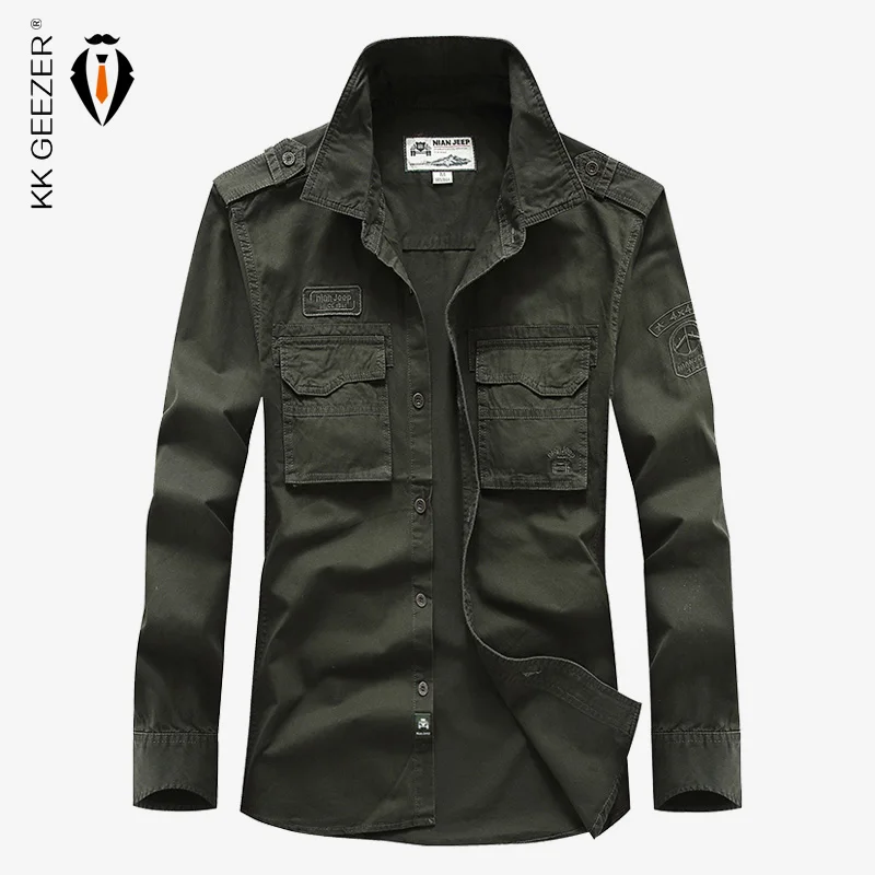 Мужская хлопковая рубашка с длинным рукавом в стиле милитари|party dress shirts|brand shirtdress
