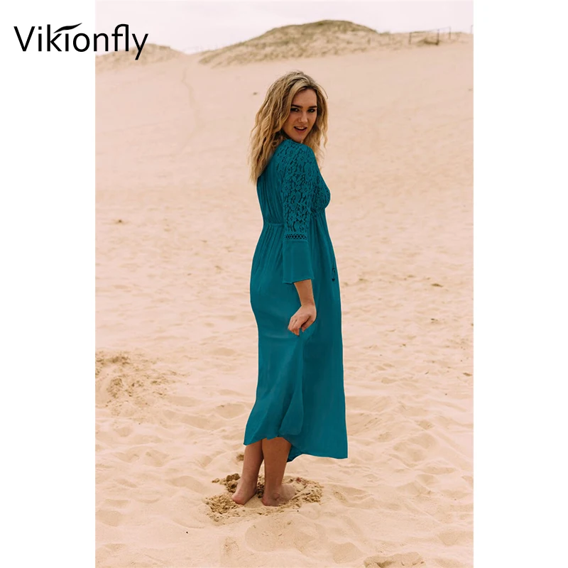 Длинная кружевная Пляжная накидка Vikionfly бикини летний купальник 2020 пляжная
