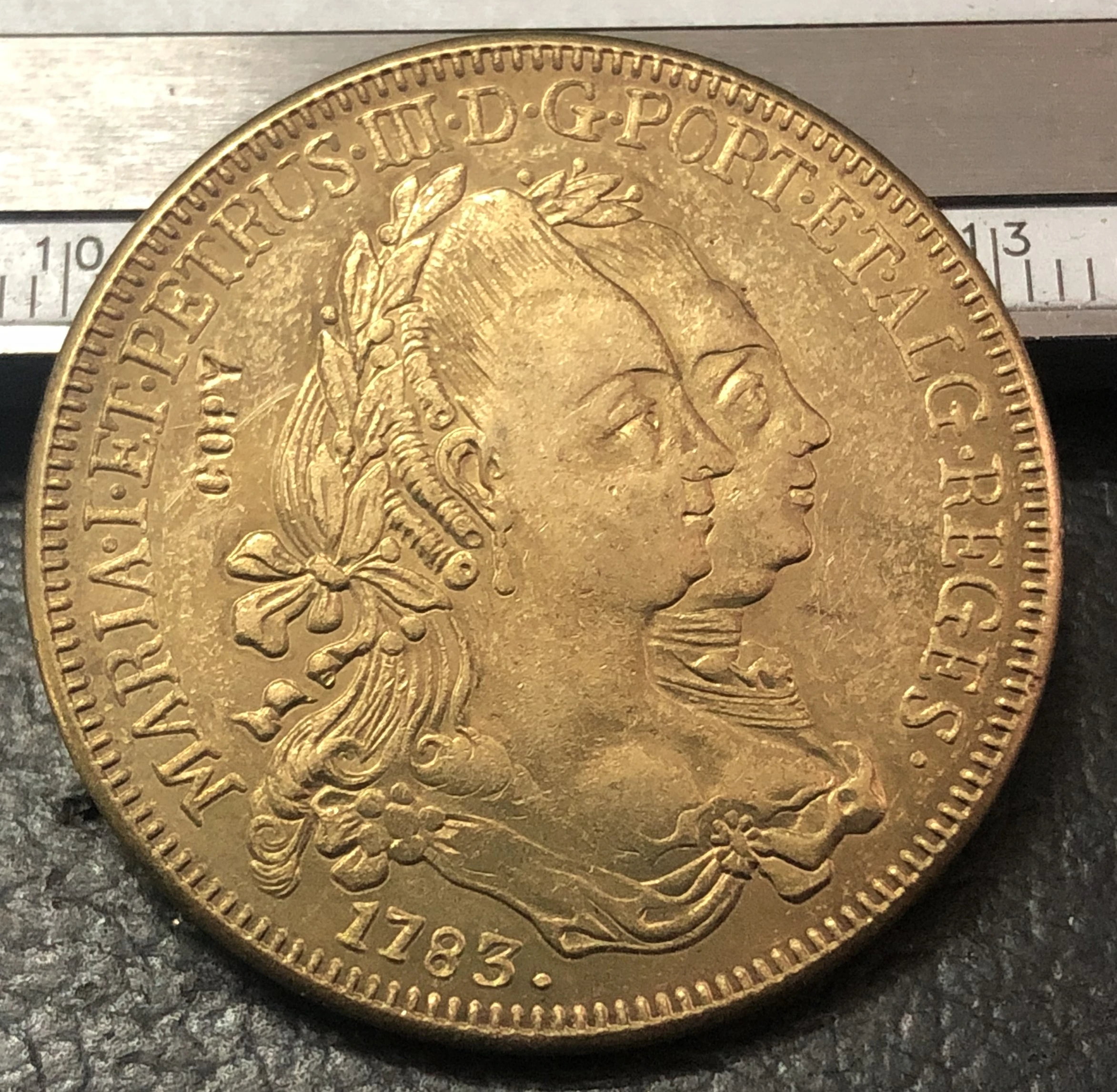 Хороший 1783 Бразилия 6400 Reis Maria I & Pedro III копия 22K Золотая монета|coin coins|coin goldcoin copy |