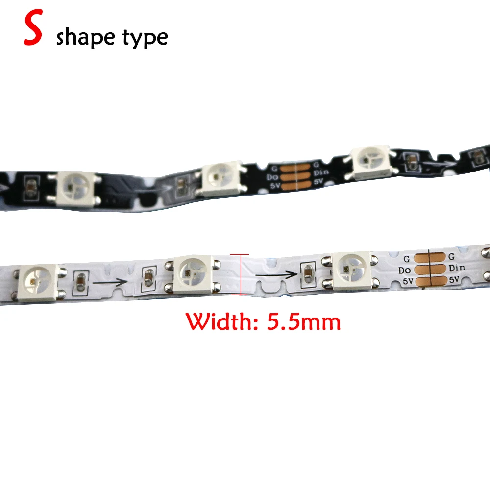 WS2812B 5,5 мм PCB S тип формы адресуемых RGB светодиодный пиксель полосы Гибкие 48 Светодиодный s 48 пикс./м не водонепроницаемый RGB светодиодные полосы 5V Полный Цвет 2 м IP20