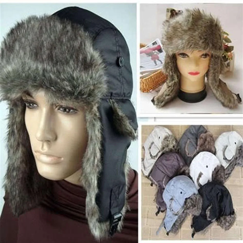 

New Unisex Warm Earflap Mask Snow Ski Trapper Aviator Trooper Faux Fur Plush Button Hat Cap Harajuku Winter Hot Sell Handmade