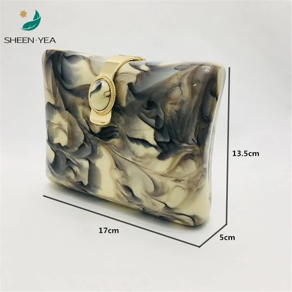 Brand designer acrylic evening bag vintage marble pattern clutch purse cute Elliptic hasp chains handbag mini wedding party prom
