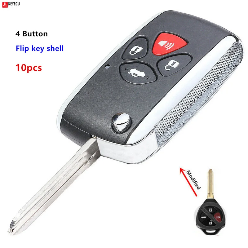Keyecu 10 шт. Новый 4 кнопки модифицированный Флип дистанционный Автомобильный