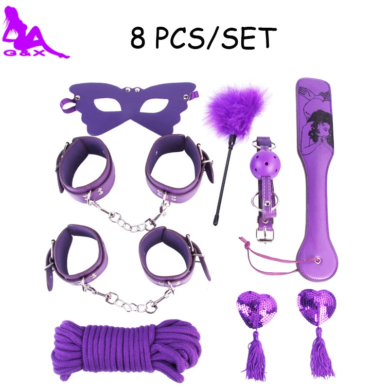 8 шт. набор для бондажа фиолетового цвета кожаные игрушки взрослых флирт чехол