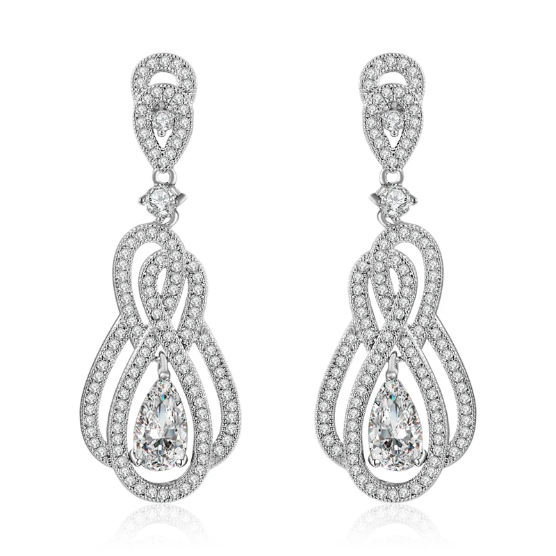 European style Long Earring 925 Sterling Silver Top Cubic Zircon Earings For Women Fashion Engagement Jewelry | Украшения и