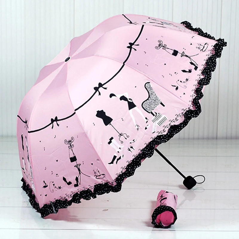 

New Arrival Beautiful Girl Pattern Umbrella Rain Women Fashion Arched Princess Umbrellas Female Butterfly Anti uv Parasol US041