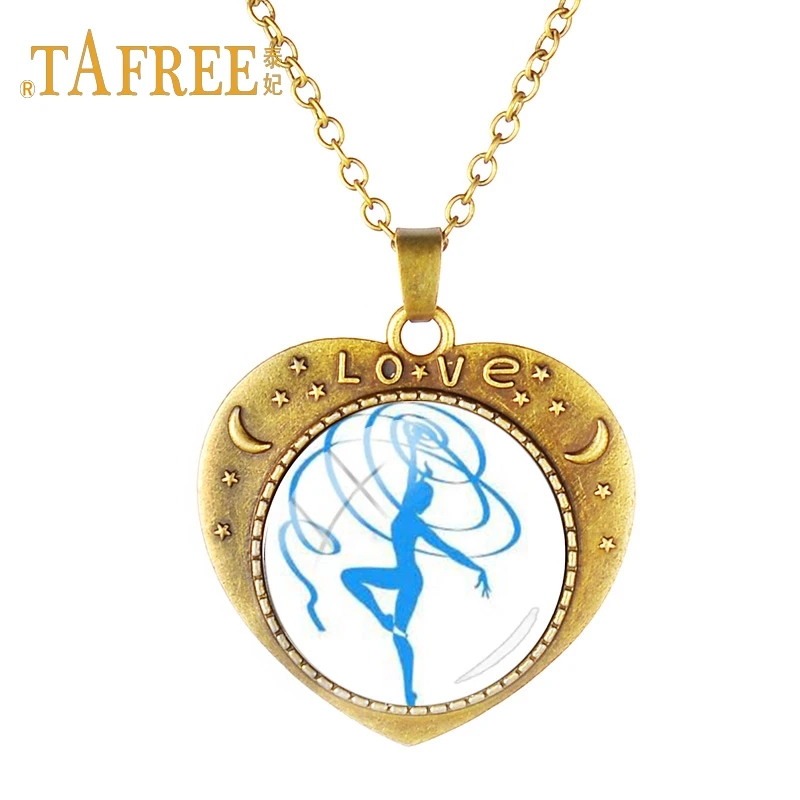 TAFREE античное бронзовое покрытие любовь гимнастика девушка кулон чокер арт фото