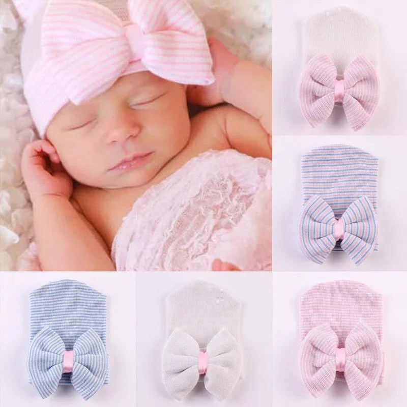 2018 Newest Arrivals Hot Babies Infant Toddler Newborn Girl Lovely Colorful Striped Bow Cap Casual Warm Soft Beanie Hat | Детская одежда