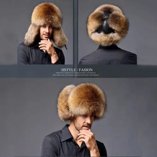Модная зимняя мужская шапка-ушанка из меха енота и овечьей кожи русская казачья |
